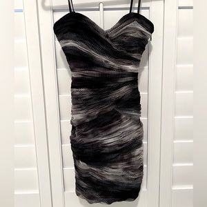 BCBG MaxAzria Y2K Black Rouched Strapless Dress